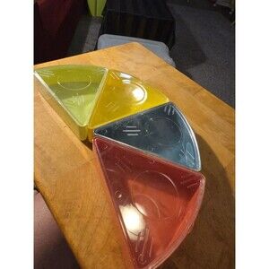 4 Vintage Art Deco Pie Wedge Containers A Rogers Product Red Blue Green Yellow